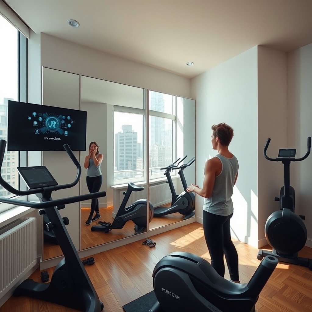 home gym mirror with screen - Illustration 1