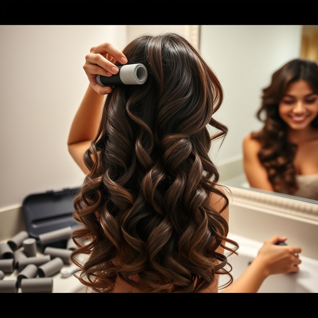heatless curlers in action
